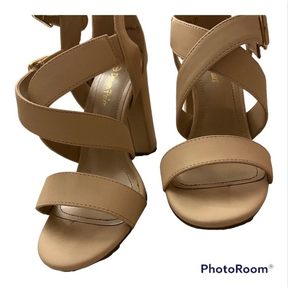 DREAM PAIRS Women's Nude Nubuck Ankle Strap Open Toe High Block Heel - Picture 3 of 8